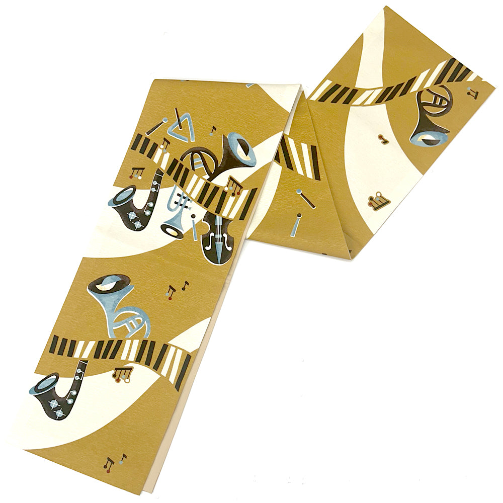 New 京袋帯 JAZZ|トランペット|ホルン|サクソフォンベース|ピアノ|楽器|前柄アレンジ|サイズ:長さ約375cm幅約31cm|素材:表地 絹100%裏地 絹綿混|生産:日本