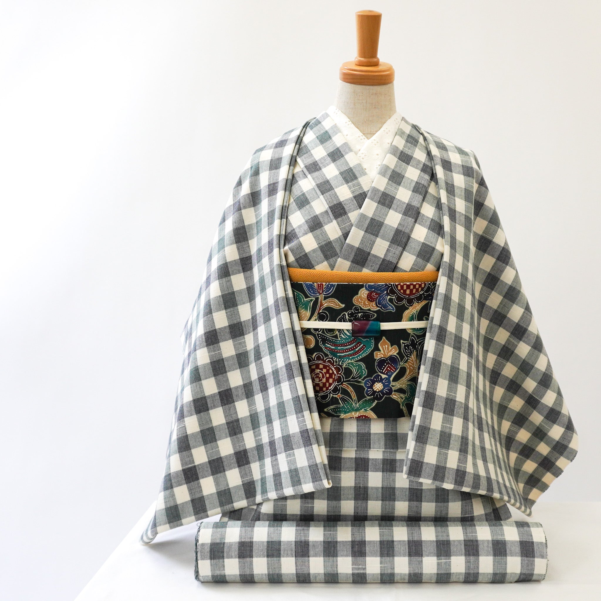 半巾帯 妖精の森(モスグリーン)|更紗|正絹リバーシブル|浴衣|夏着物|帯|長さ約425cm幅約16.5cm|素材:絹100%|生産:日本
