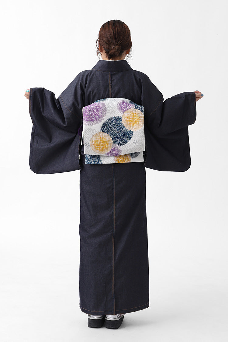 京袋帯 ワンタッチ 作り帯 ROCCAコラボ(ドット・マム 紺紫)|軽装帯|サイズ:お太鼓:縦 約37cm横幅約30.5cm|素材:ポリエステル100% 生産:日本