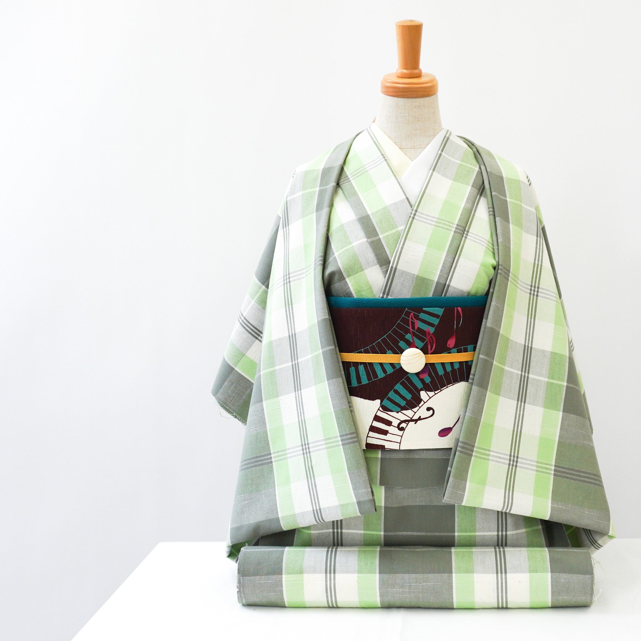 半巾帯 ピアノソナタ(焦げ茶)|ピアノ|バイオリン|正絹リバーシブル|浴衣|夏着物|帯|長さ約425cm幅約16.5cm|素材:絹100%|生産:日本