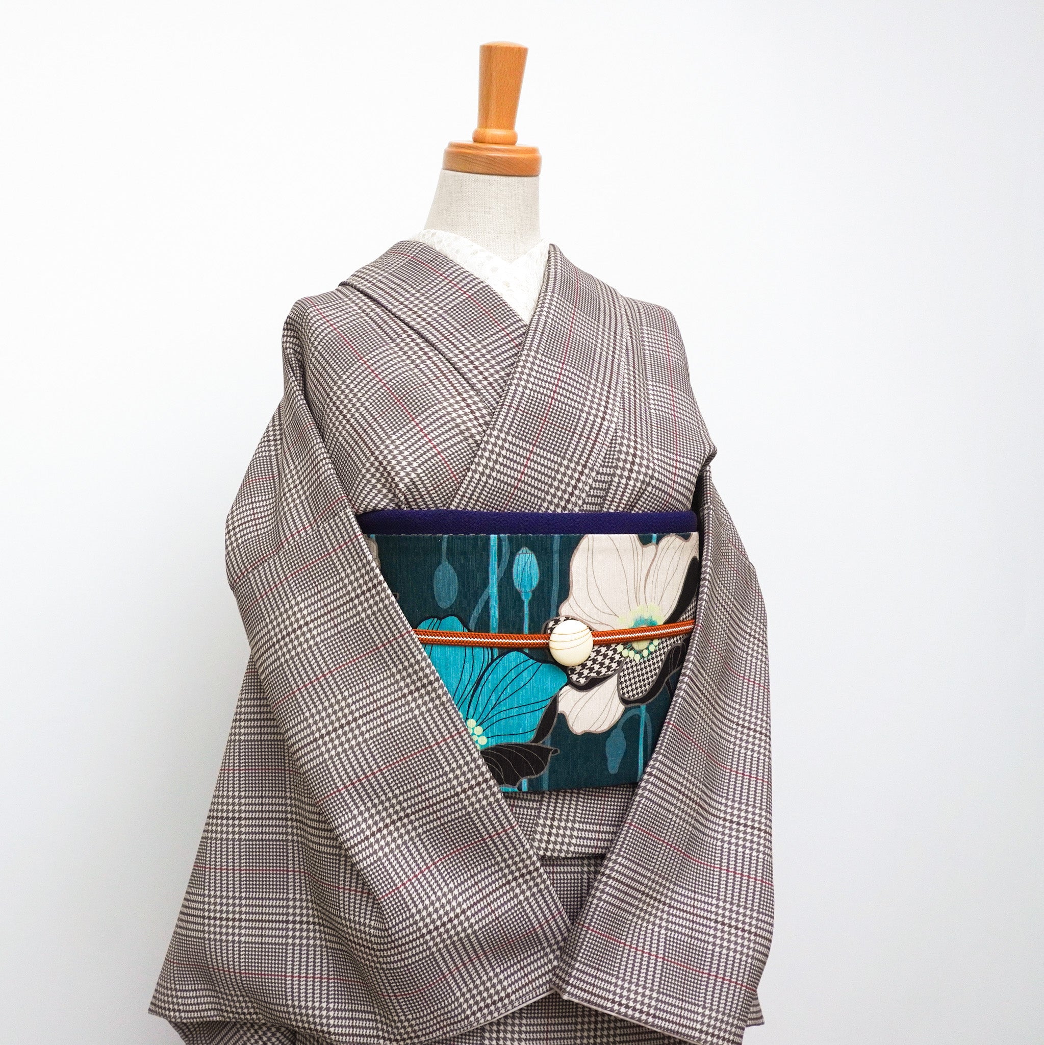 洗えるきもの グレンチェック(茶色)|プレタ袷着物| 広衿|秋から春|サイズ:フリー 身丈:約163㎝裄丈:約68㎝袖丈:約49㎝|素材:ポリエステル100%| 手洗い洗濯機OK!