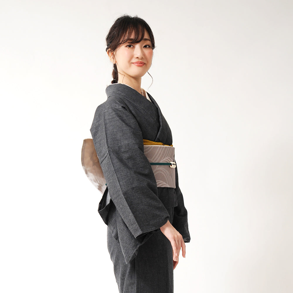 京袋帯 月にこうもり(グレー)|満月|前柄アレンジ|サイズ:長さ約375cm幅約31cm|素材:表地 絹100%裏地 絹綿混|生産:日本