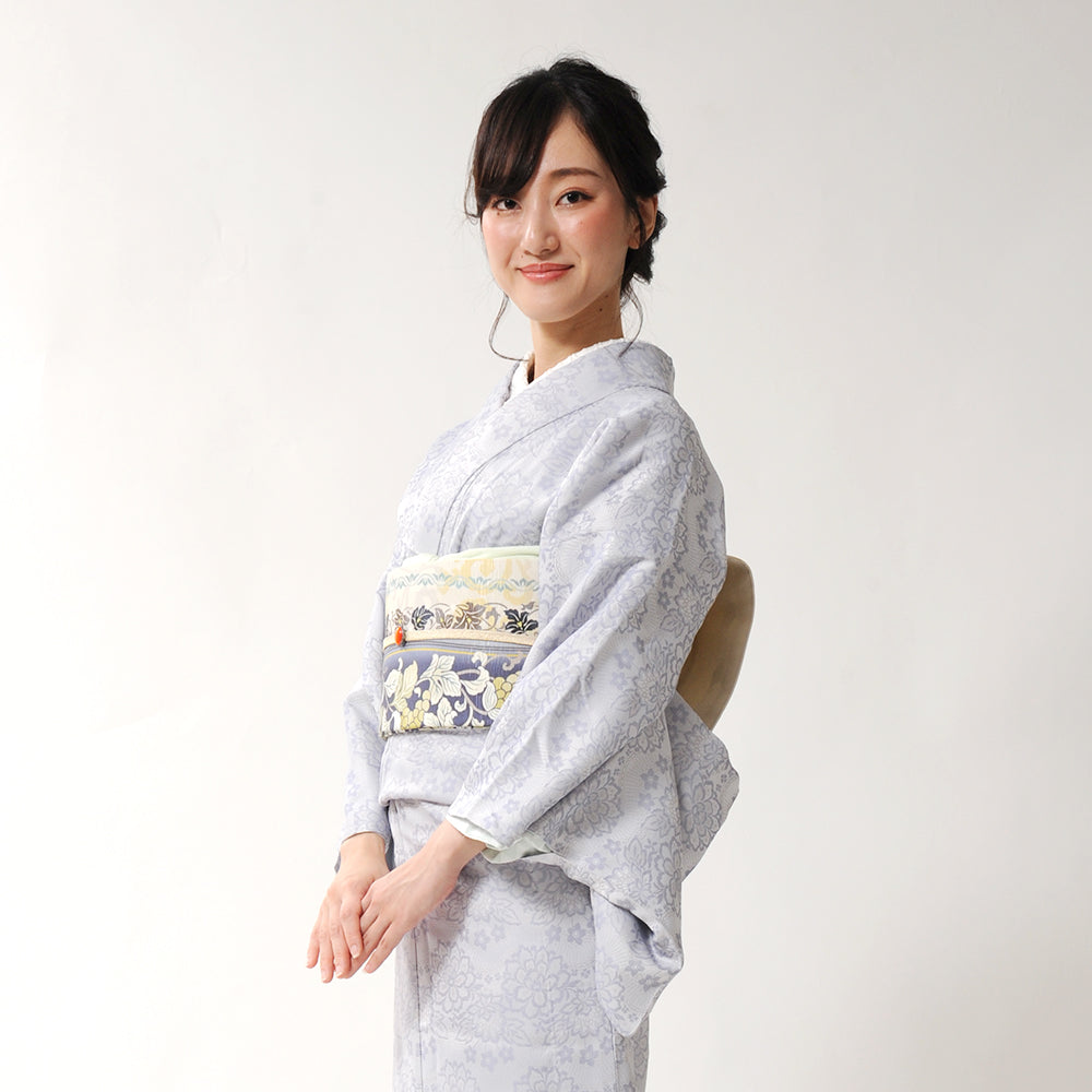 京袋帯 葡萄更紗(クリーム)|前柄アレンジ|サイズ:長さ約375cm幅約31cm|素材:表地 絹100%裏地 絹綿混|生産:日本