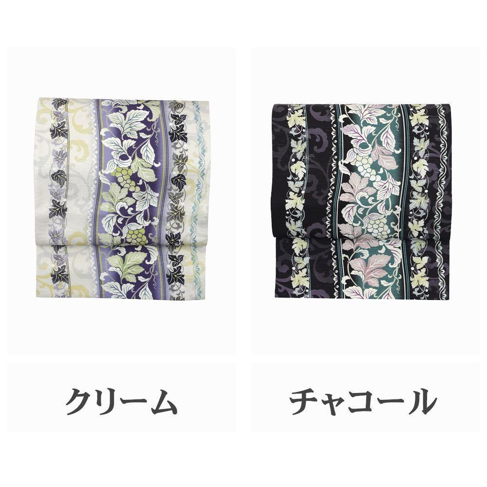 京袋帯 葡萄更紗|前柄アレンジ|サイズ:長さ約375cm幅約31cm|素材:表地 絹100%裏地 絹綿混|生産:日本