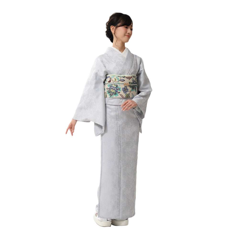 半巾帯 ジャワの風(ベージュ)|花更紗|正絹リバーシブル|浴衣|夏着物|帯|長さ約425cm幅約16.5cm|素材:絹100%|生産:日本