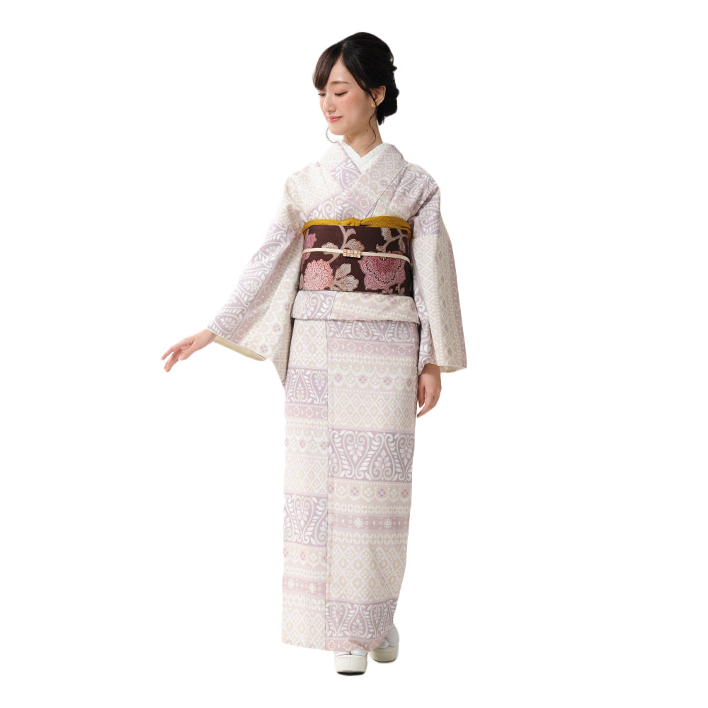 半巾帯 更紗手帖(こげ茶)|正絹リバーシブル|浴衣|夏着物|帯|長さ約425cm幅約16.5cm|素材:絹100%|生産:日本