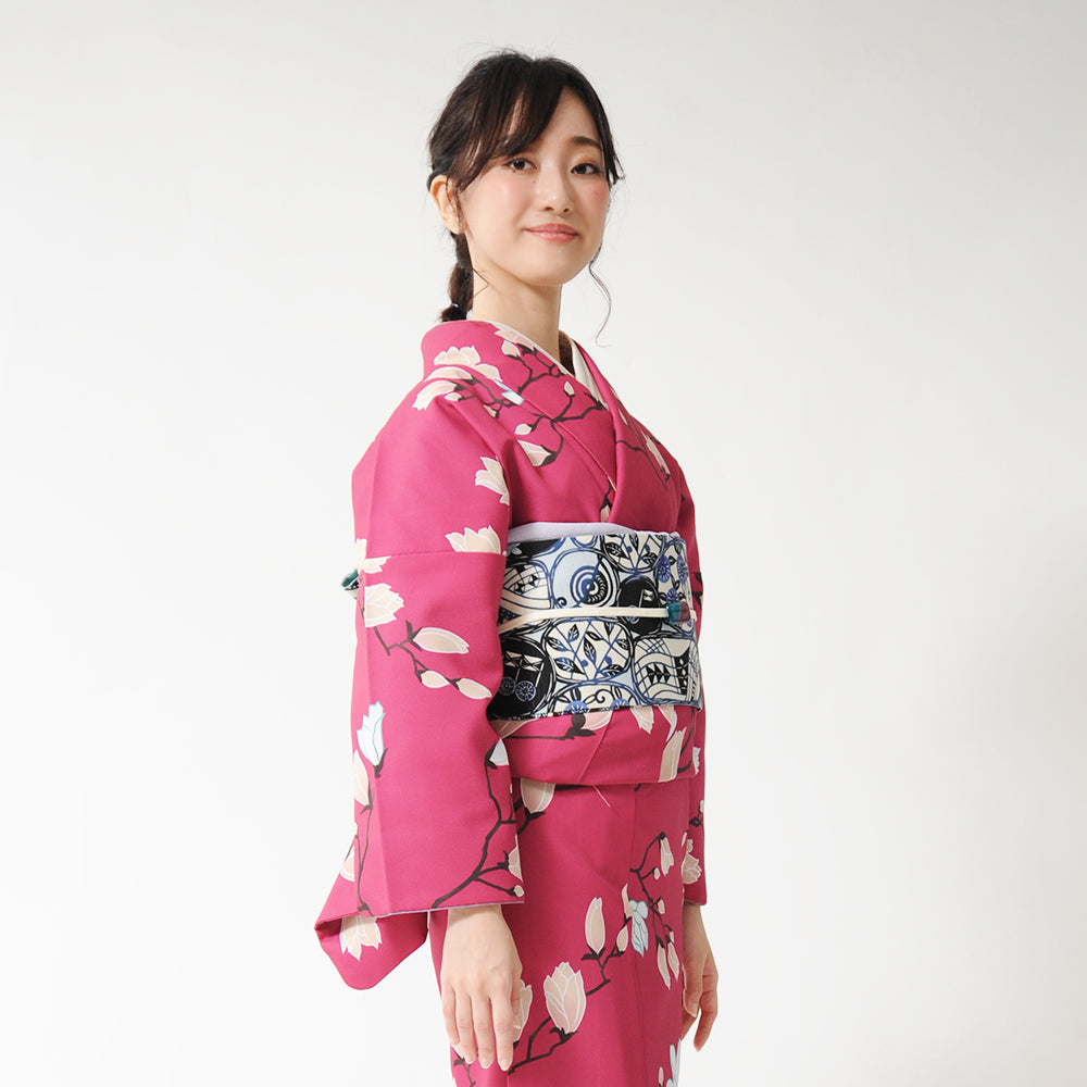 半巾帯 WAになって踊ろう(紺)|音符|唐草|正絹リバーシブル|浴衣|夏着物|帯|長さ約425cm幅約16.5cm|素材:絹100%|生産:日本