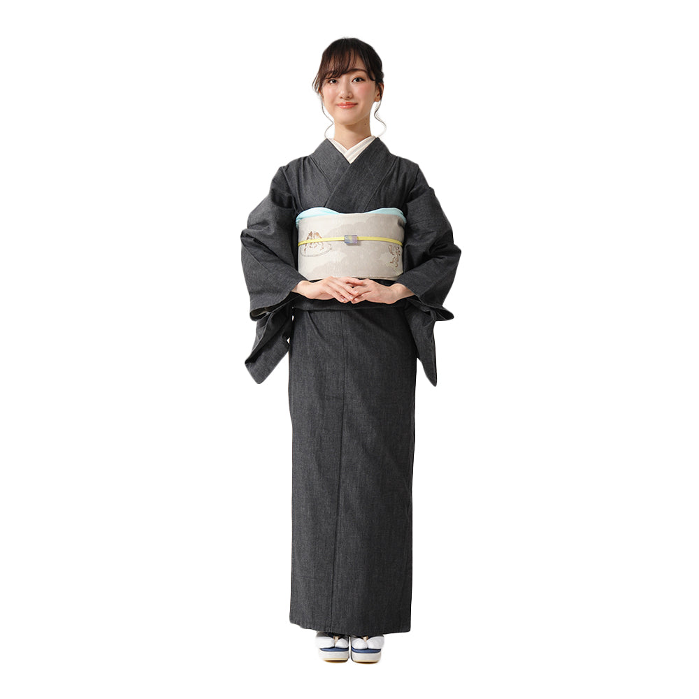 半巾帯 ツナ取り(薄グレー)|相撲|うさぎ|かえる|正絹リバーシブル|浴衣|夏着物|帯|長さ約425cm幅約16.5cm|素材:絹100%|生産:日本