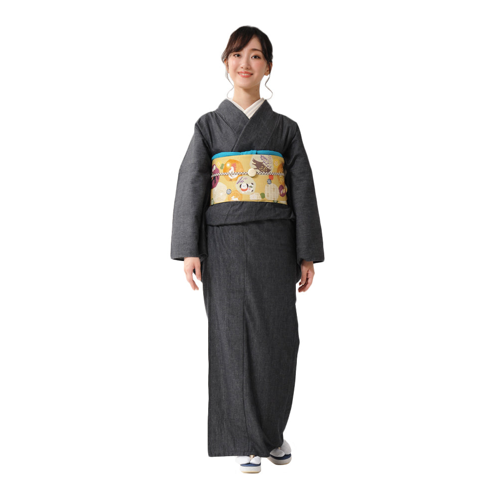 半巾帯 干支丸(丁子色)|十二支|正絹リバーシブル|浴衣|夏着物|帯|長さ約425cm幅約16.5cm|素材:絹100%|生産:日本