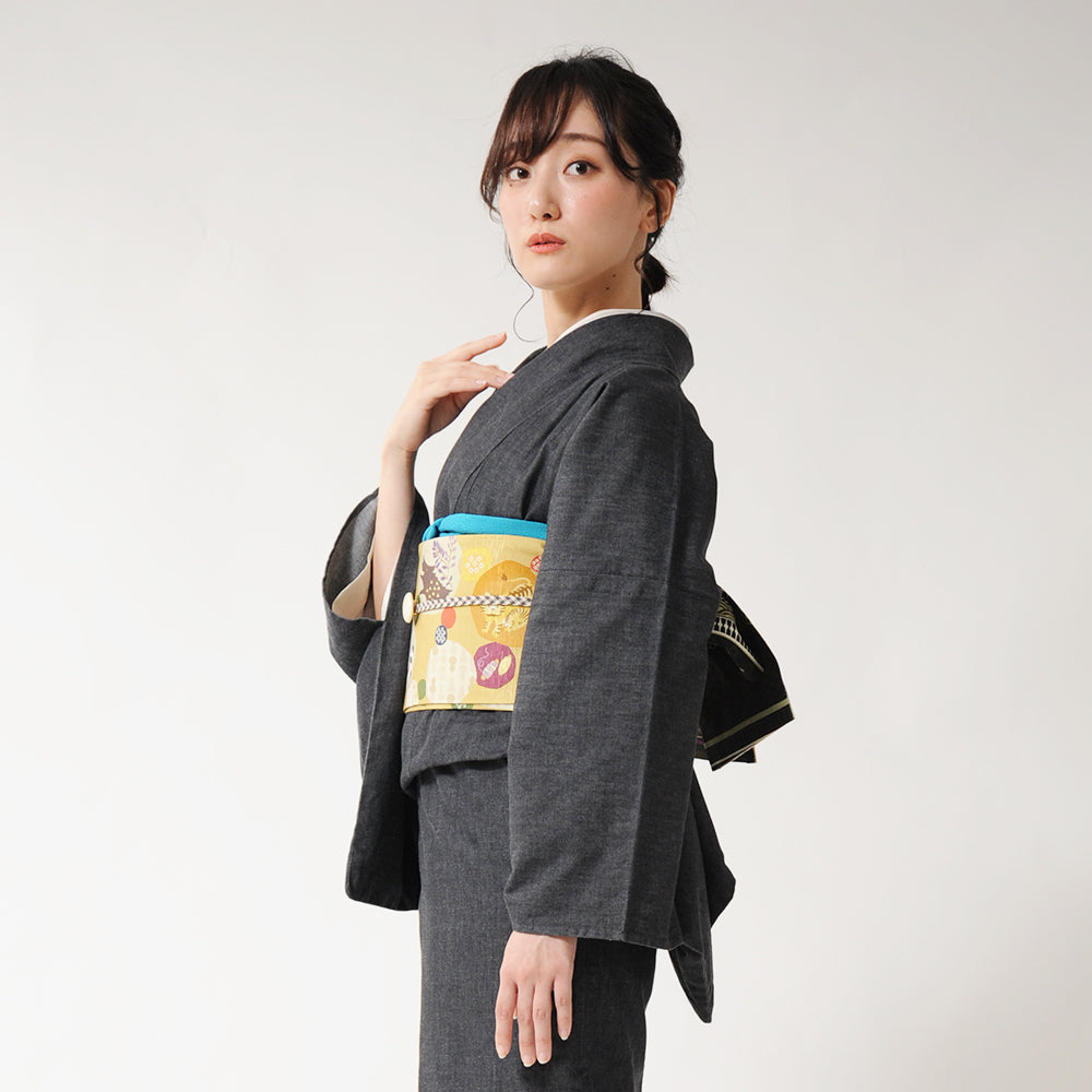 半巾帯 干支丸(丁子色)|十二支|正絹リバーシブル|浴衣|夏着物|帯|長さ約425cm幅約16.5cm|素材:絹100%|生産:日本