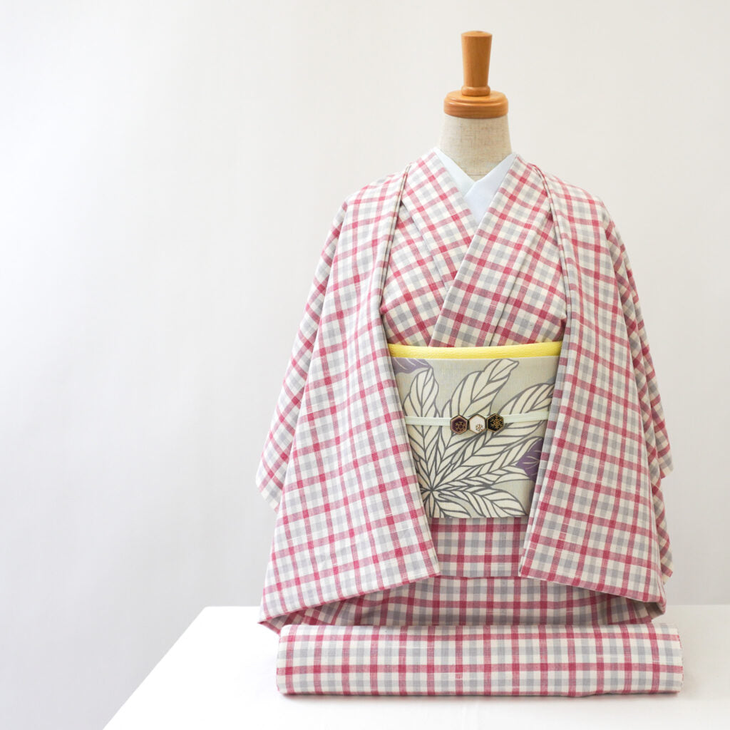 半巾帯 天狗の団扇(薄藤)|ヤツデ|正絹リバーシブル|浴衣|夏着物|帯|長さ約425cm幅約16.5cm|素材:絹100%|生産:日本