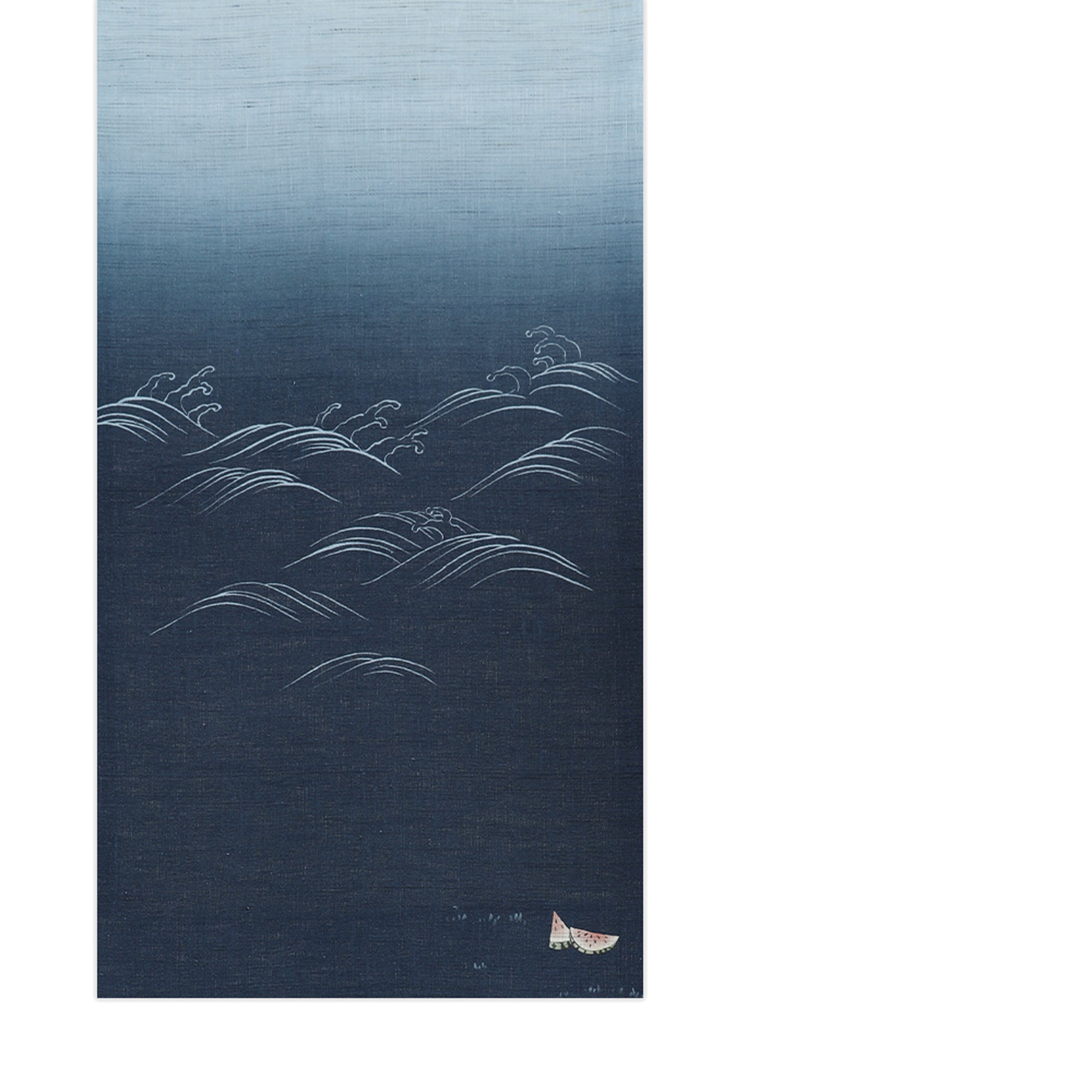 麻京袋帯 スイカ割り(藍)|妖怪|前柄アレンジ|サイズ:長さ約375cm幅約31cm|素材:表地 近江の麻100%