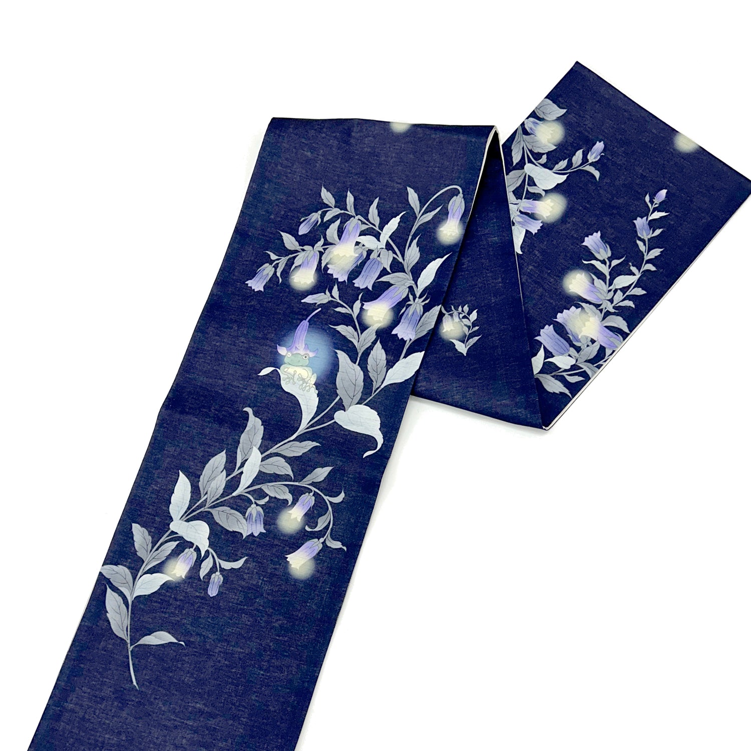 新作！麻京袋帯 ホタルブクロ｜蛍｜サイズ：長さ約375cm幅約31cm｜素材：表地 近江の麻100%