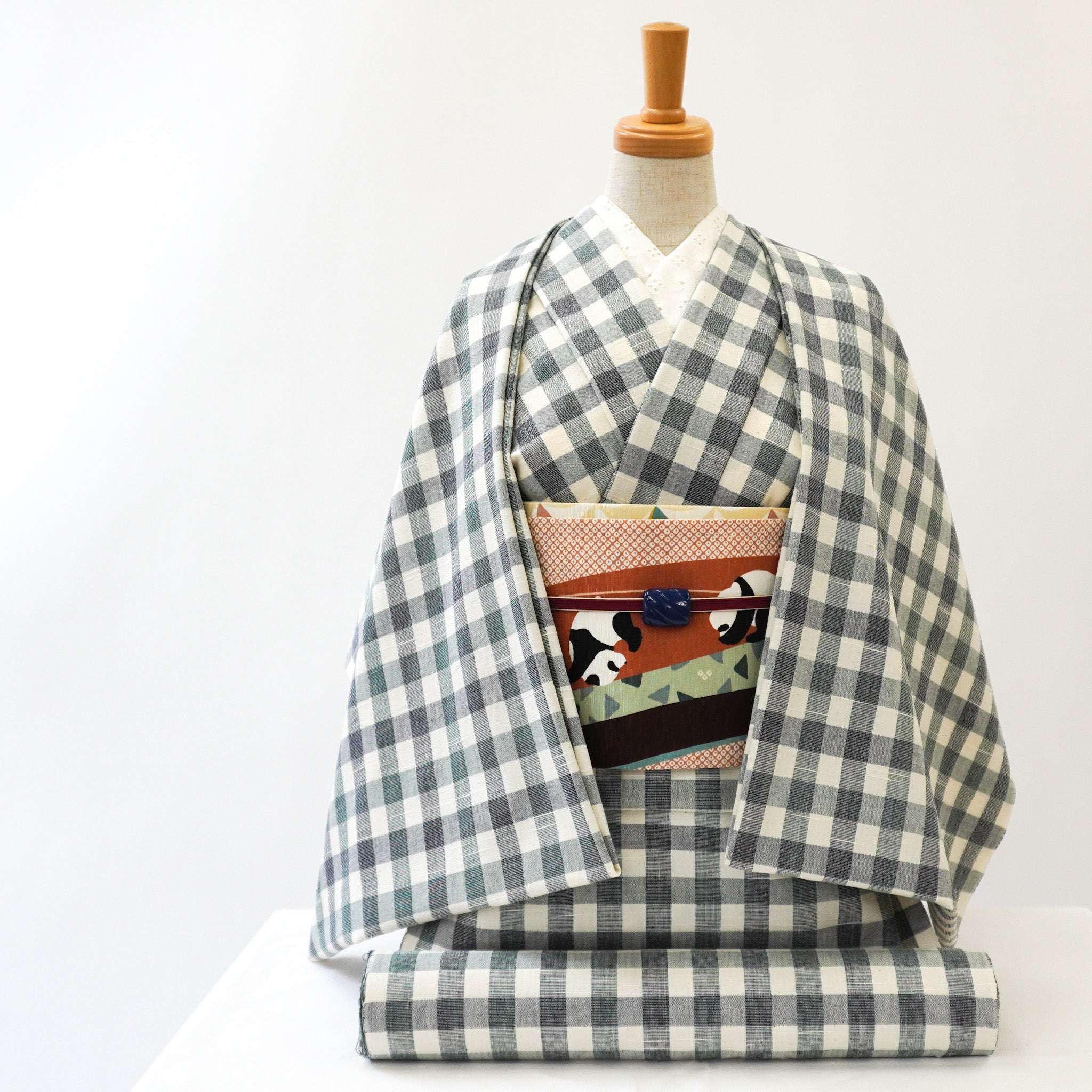 半巾帯 でんぐりパンダ｜正絹リバーシブル｜浴衣｜夏着物｜帯