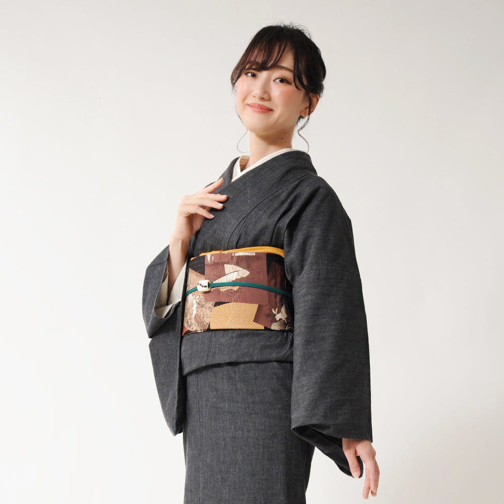 京袋帯 東海道五十三次（黒）｜うさぎ｜前柄アレンジ｜サイズ：長さ約375cm幅約31cm｜素材：表地 絹100%裏地 絹綿混｜生産：日本