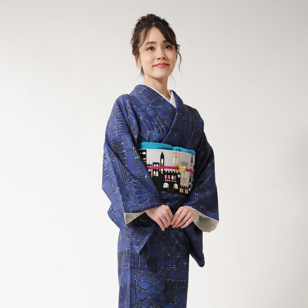 京袋帯 午前0時（ルビー）｜シンデレラ｜舞踏会｜前柄アレンジ｜サイズ：長さ約375cm幅約31cm｜素材：表地 絹100%裏地 絹綿混｜生産：日本