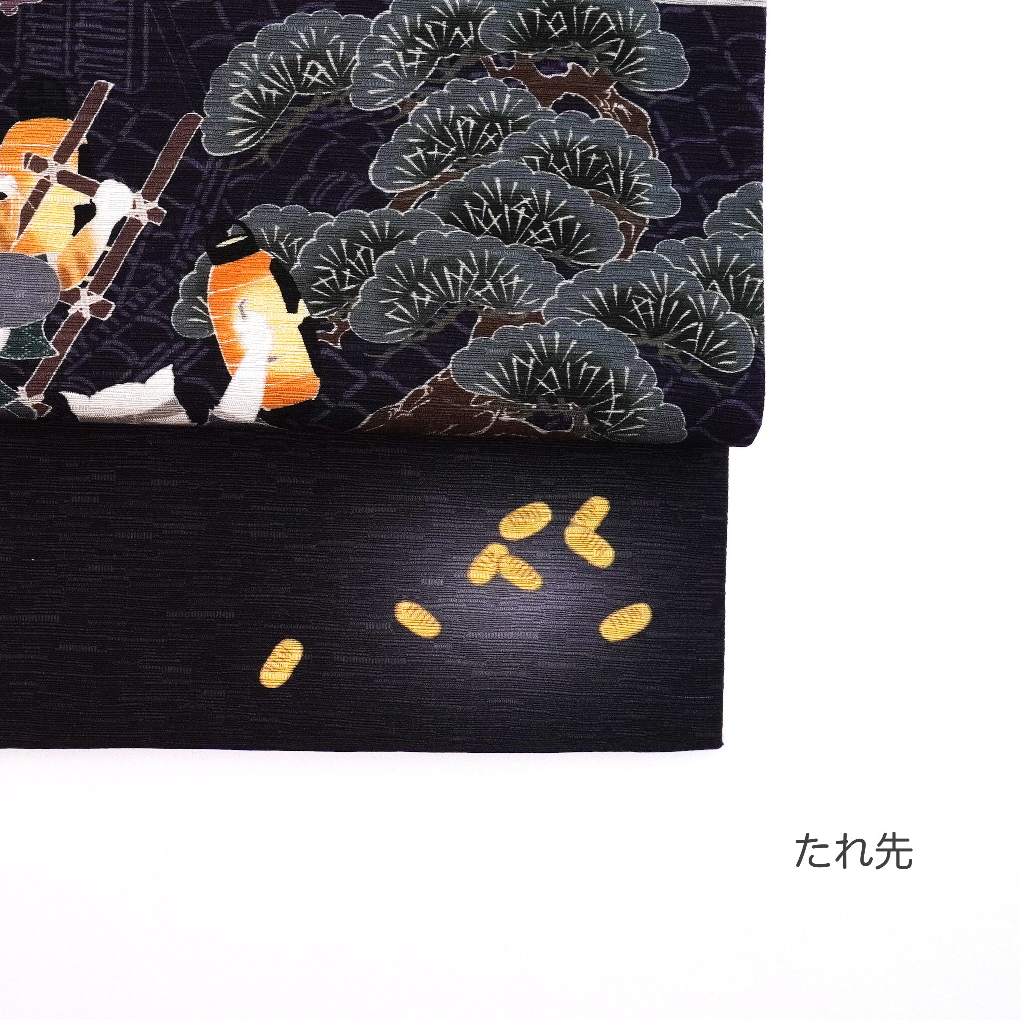 京袋帯 ねずみ小僧（青ねず）｜猫｜前柄アレンジ｜サイズ：長さ約375cm幅約31cm｜素材：表地 絹100%裏地 絹綿混｜生産：日本