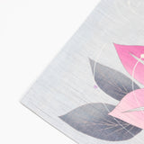 麻京袋帯 クレマチス｜夏の花｜前柄アレンジ｜サイズ：長さ約375cm幅約31cm｜素材：表地 近江の麻100%