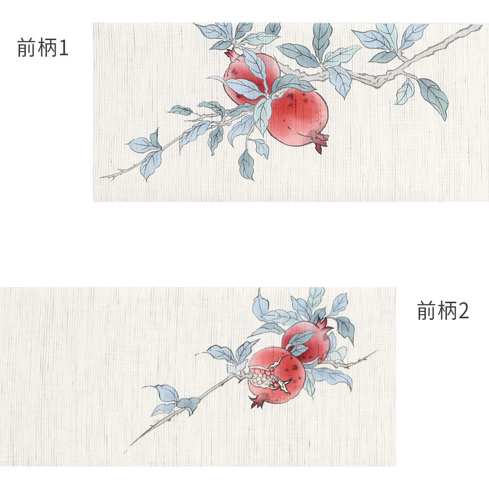 麻京袋帯 赤い宝石（生成り）｜石榴｜前柄アレンジ｜サイズ：長さ約375cm幅約31cm｜素材：表地 近江の麻100%