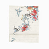 麻京袋帯 赤い宝石（生成り）｜石榴｜前柄アレンジ｜サイズ：長さ約375cm幅約31cm｜素材：表地 近江の麻100%