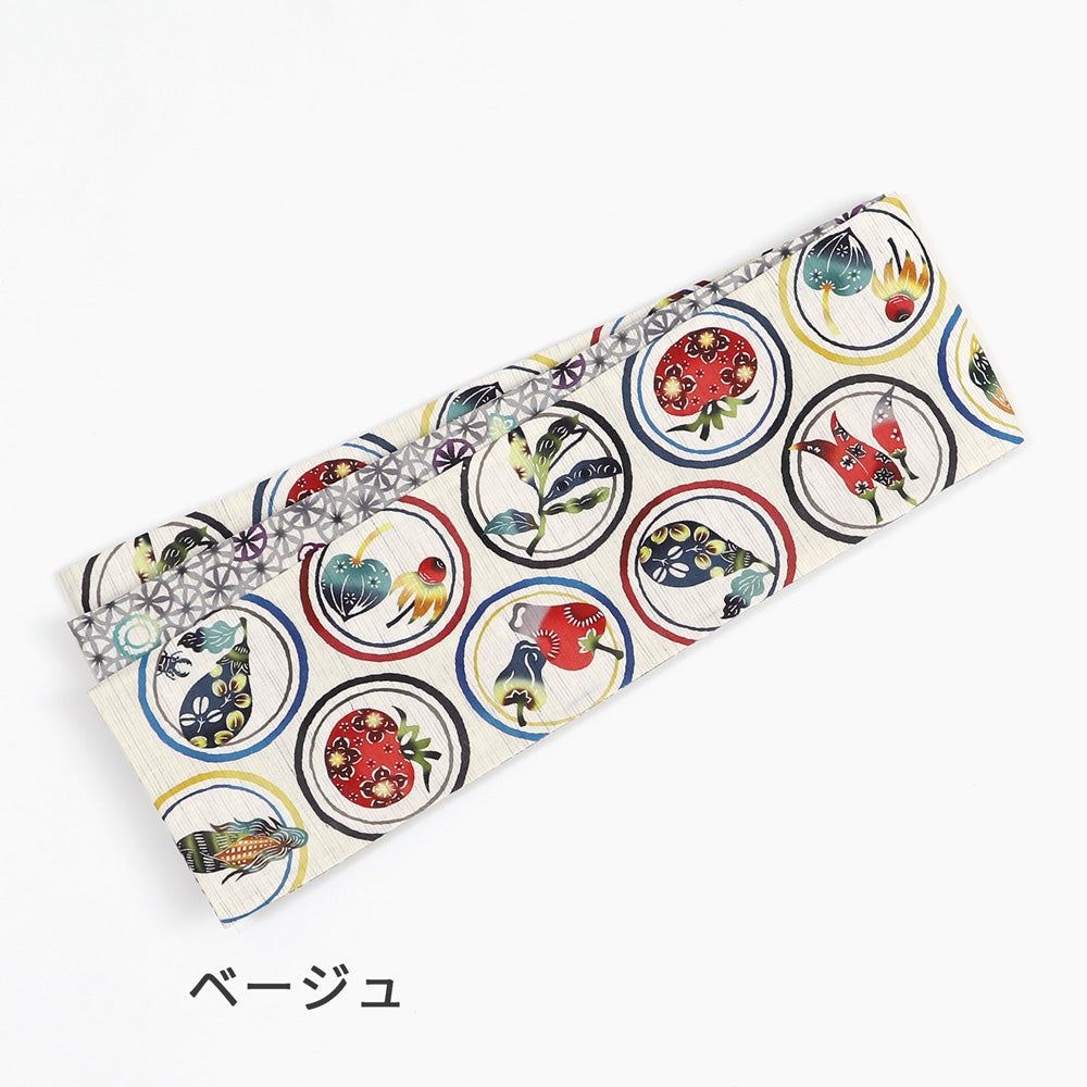 麻半巾帯 マルシェ（ベージュ）｜前柄アレンジ｜サイズ：長さ約375cm幅約31cm｜素材：表地 近江の麻100%