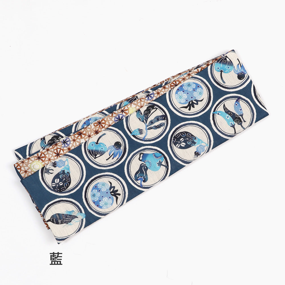 麻半巾帯 マルシェ（藍）｜前柄アレンジ｜サイズ：長さ約375cm幅約31cm｜素材：表地 近江の麻100%