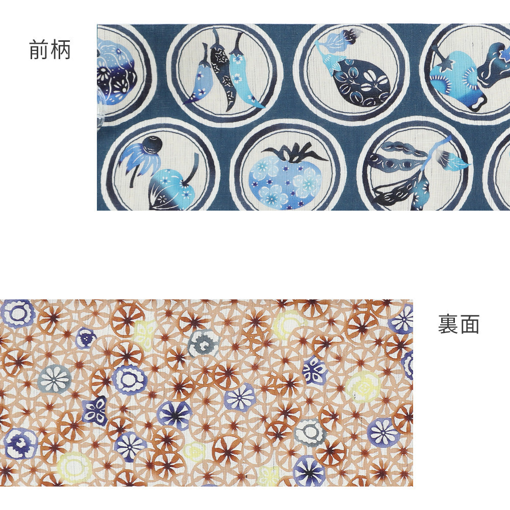 麻半巾帯 マルシェ（藍）｜前柄アレンジ｜サイズ：長さ約375cm幅約31cm｜素材：表地 近江の麻100%