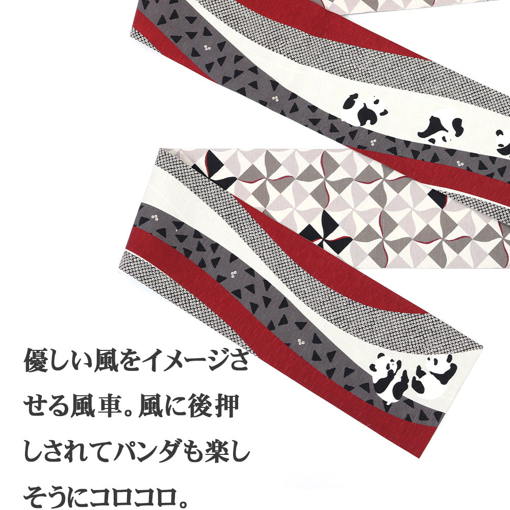 【WA・KKA】新品 半巾帯 でんぐりパンダ WAKKA 半幅帯 正絹 パンダ
